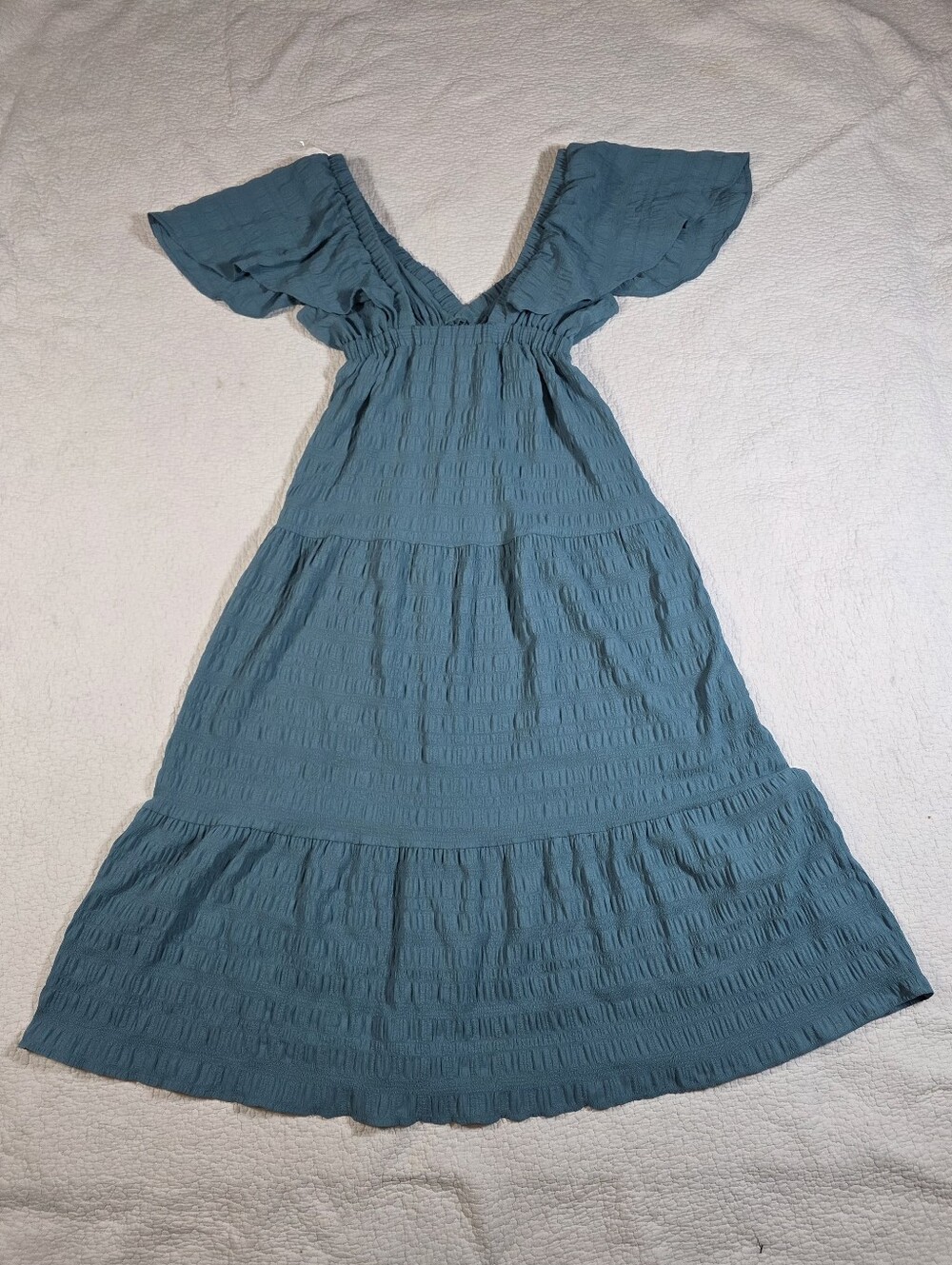 Hunter & Brown Teal Blue Flutter Sleeve Maxi Dress - Picture 4 of 8